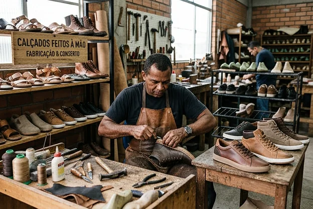 Calçados modernos em uma vitrine de loja em Manaus.